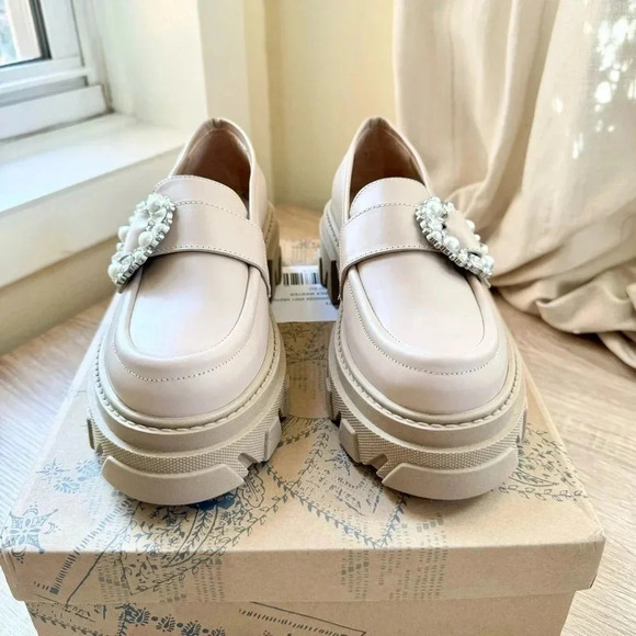 ALOHAS Trailblazer Leather Platform Loafers Pearl US 7 / EUR 38 - Picture 6 of 16